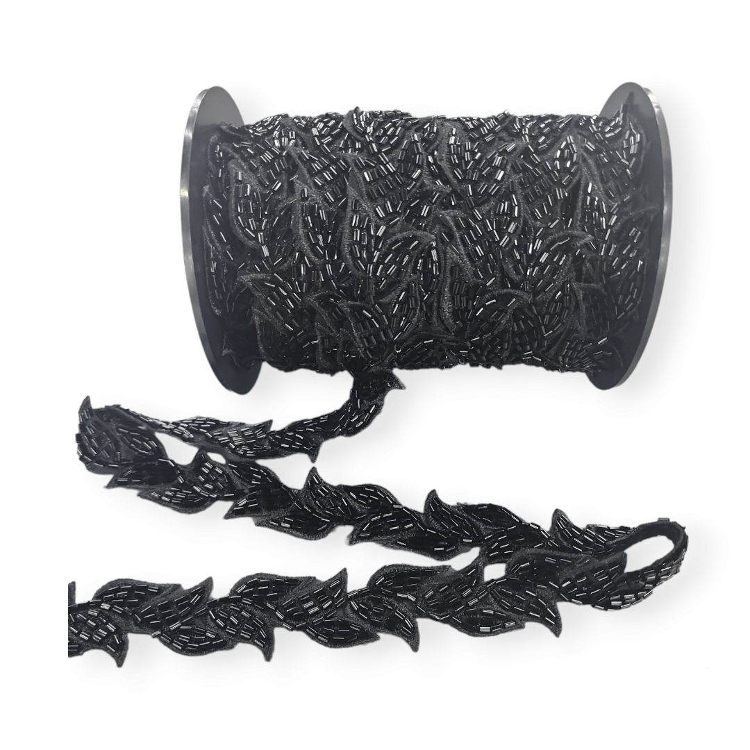 BEADED TRIMMING Habby Black Beaded Lace Trimming  A3219