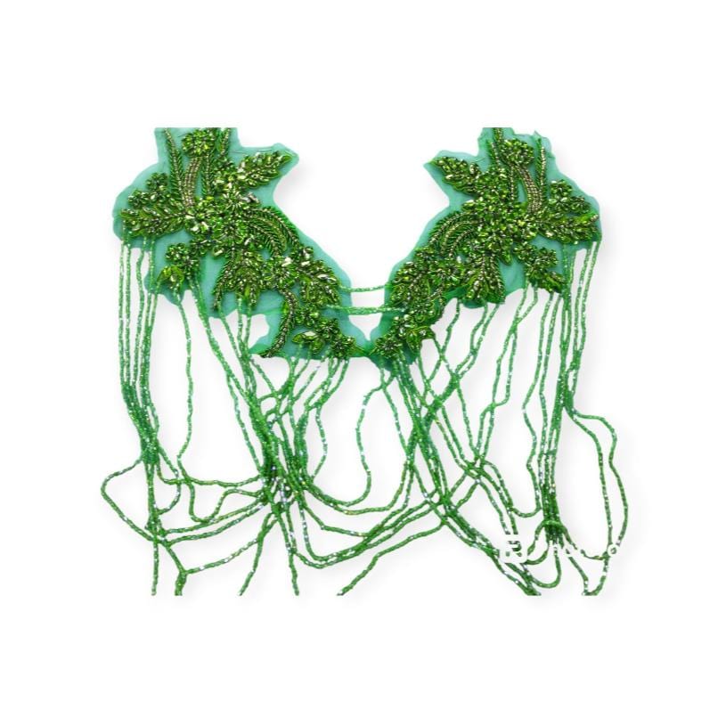 BEADED TRIMMING HABBY Emerald Patch with String Beads (7784360083545)