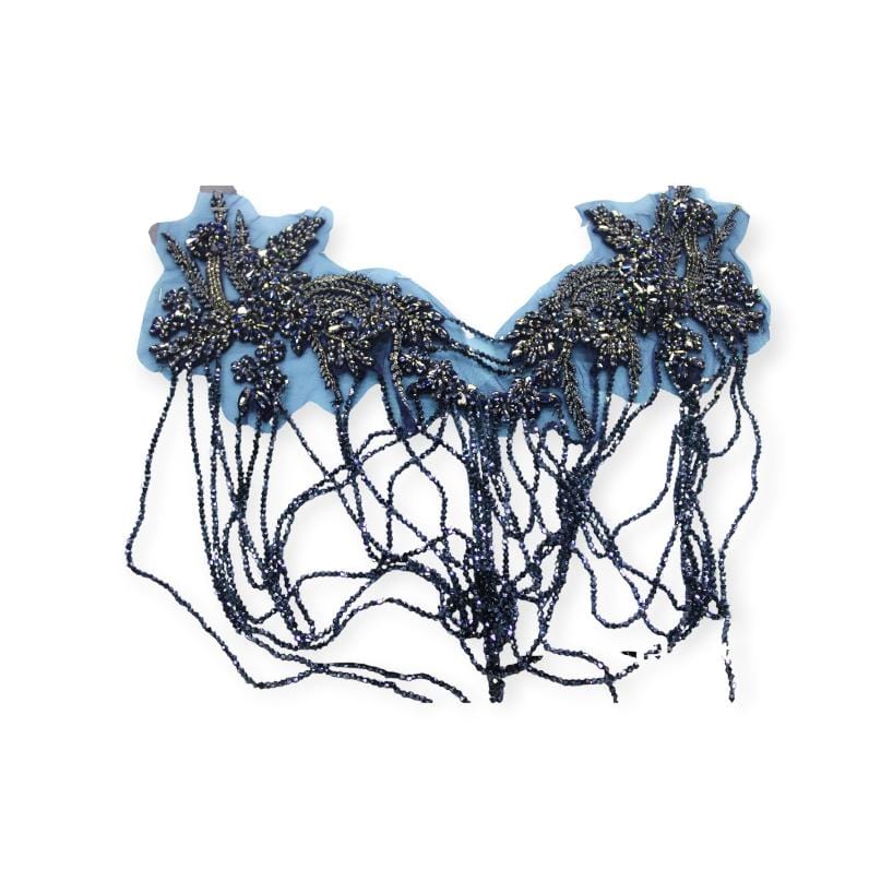BEADED TRIMMING HABBY Navy Patch with String Beads (7784360083545)