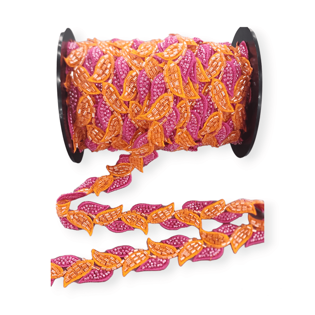 BEADED TRIMMING Habby Orange/Pink Beaded Lace Trimming  A3219