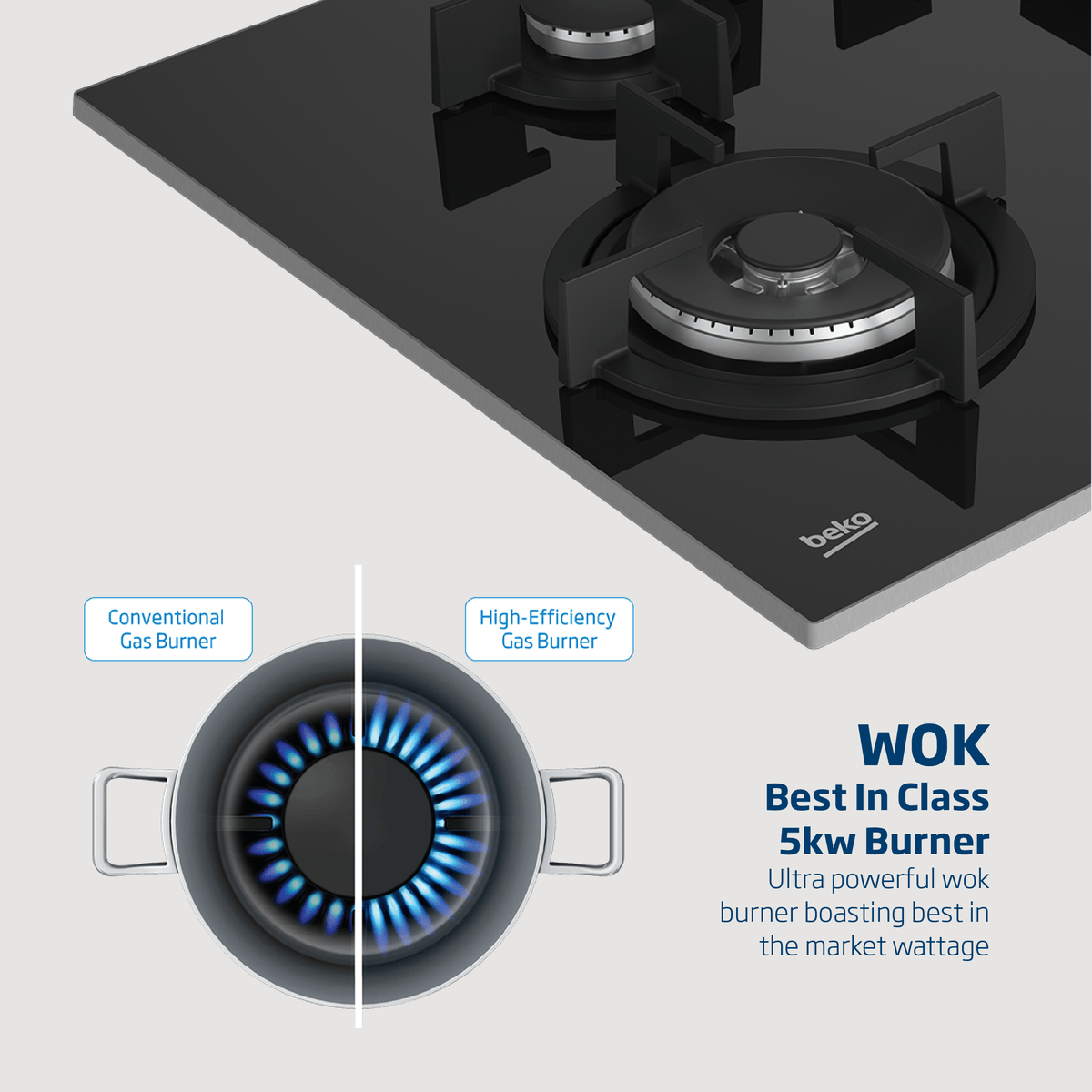 Beko Gas Hob Beko 65cm Black Gas on Glass Hob MACM11B