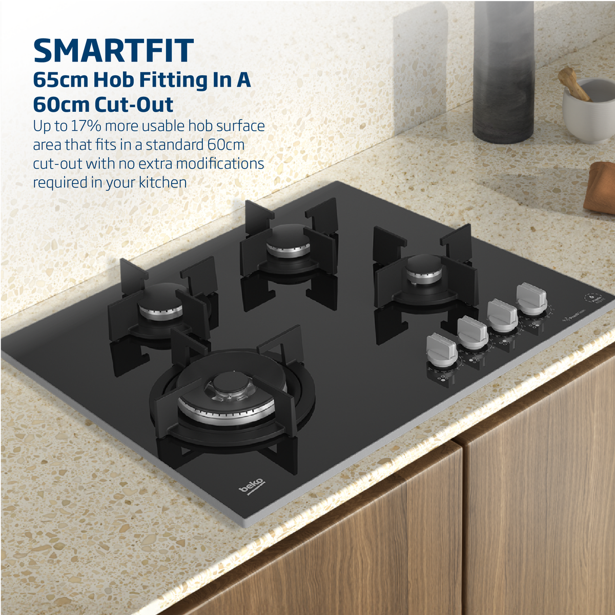 Beko Gas Hob Beko 65cm Black Gas on Glass Hob MACM11B