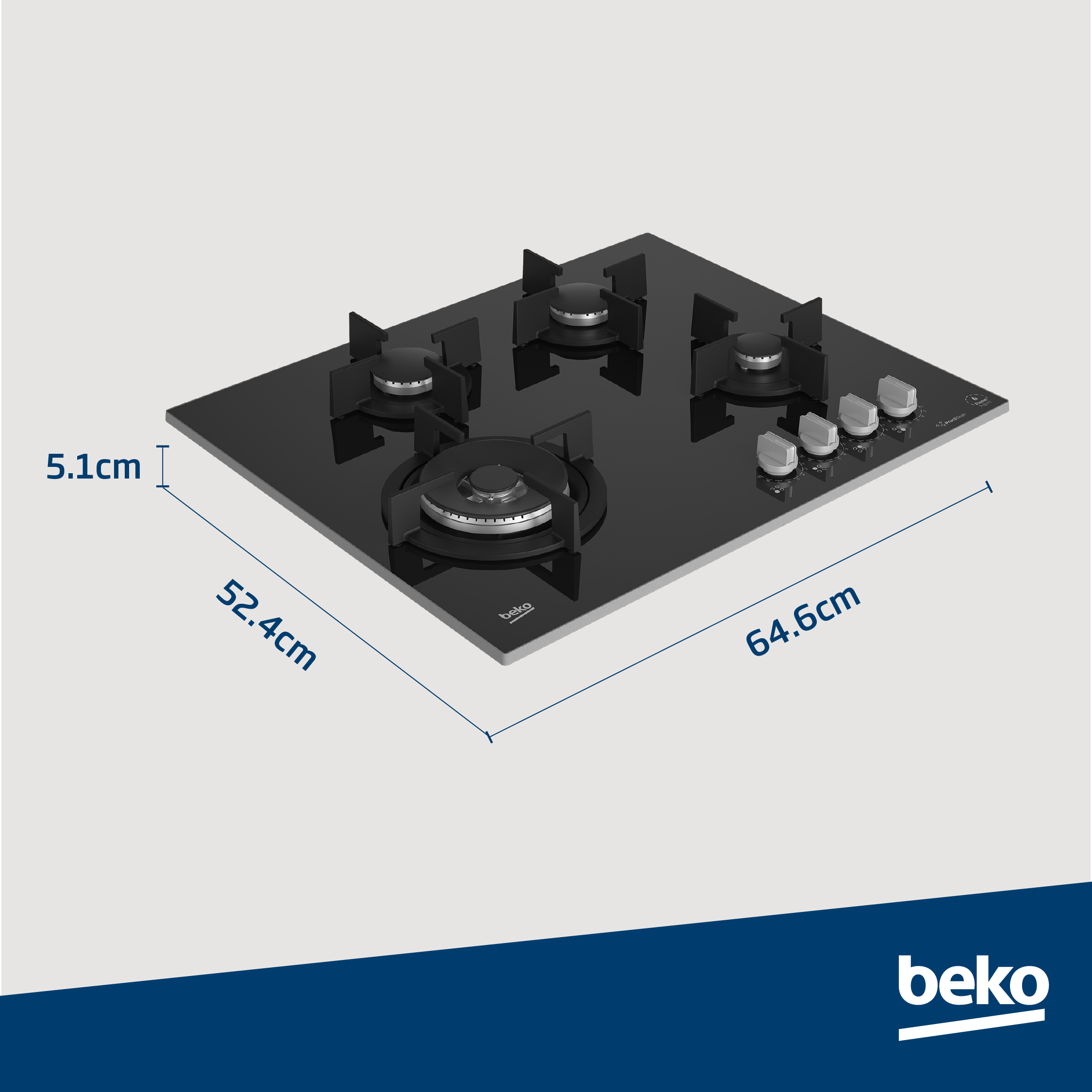 Beko Gas Hob Beko 65cm Black Gas on Glass Hob MACM11B