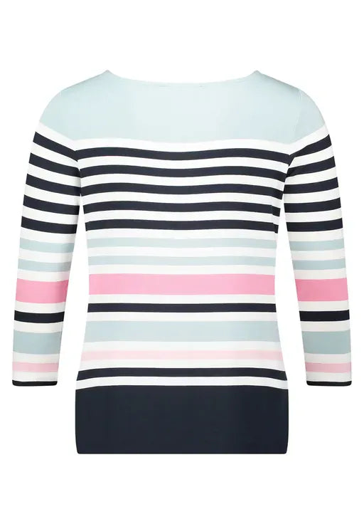 Betty Barclay Shirts Betty Barclay Ladies Basic Shirt With Boat Neck-Mint/Dark Blue 2766/1828