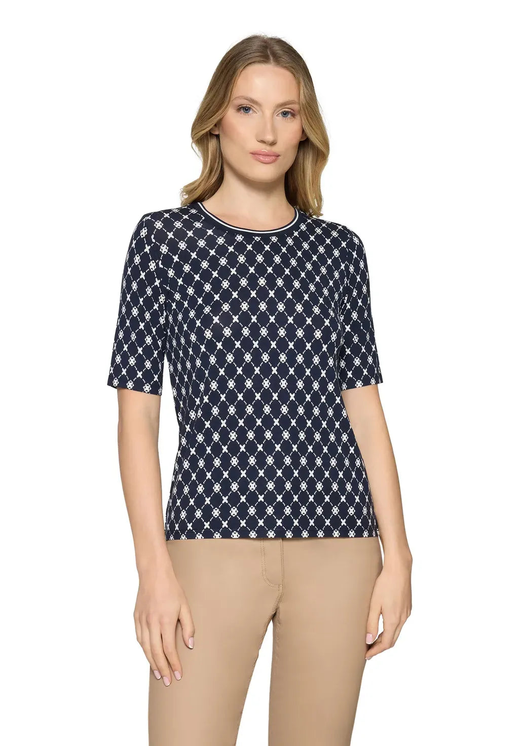 Betty Barclay Shirts Betty Barclay Ladies Basic Shirt With Ribbed Cuffs-Dark Blue/White 2725/1791