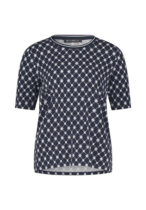 Betty Barclay Shirts Betty Barclay Ladies Basic Shirt With Ribbed Cuffs-Dark Blue/White 2725/1791