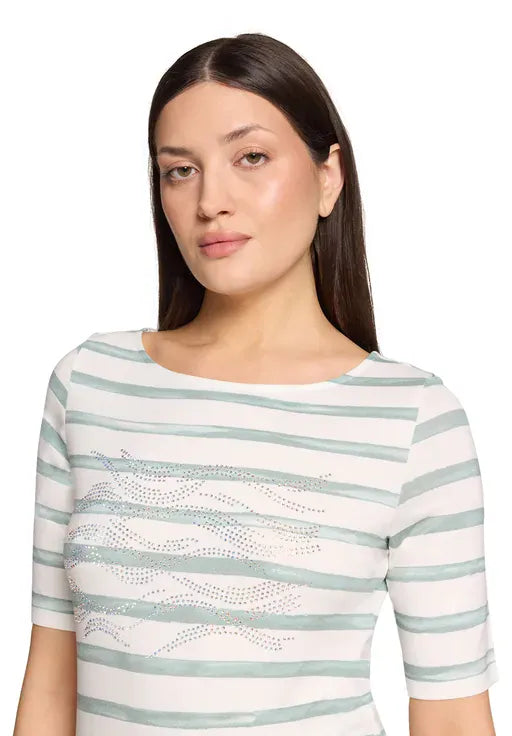 Betty Barclay Shirts Betty Barclay Ladies Striped Shirt With Boat Neck-Cream/Mint 2808/1925