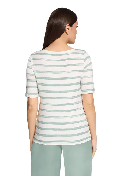 Betty Barclay Shirts Betty Barclay Ladies Striped Shirt With Boat Neck-Cream/Mint 2808/1925
