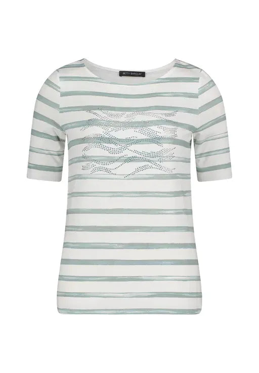 Betty Barclay Shirts Betty Barclay Ladies Striped Shirt With Boat Neck-Cream/Mint 2808/1925
