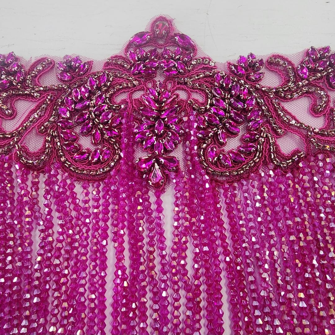 BEADED PATCHES Habby Beaded Patch With Fringing Cerise (7456513458265)