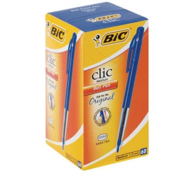 Bic School Stationery BIC Clic Medium Ballpoint Pens - Blue (Box Of 60) (7460035526745)