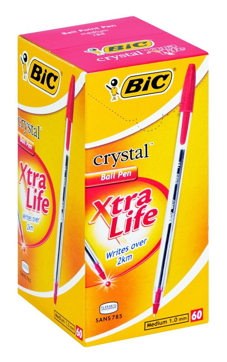 Bic School Stationery BIC Crystal Medium Xtra Life Ballpoint Pens Red Box of 60 (7335702790233)