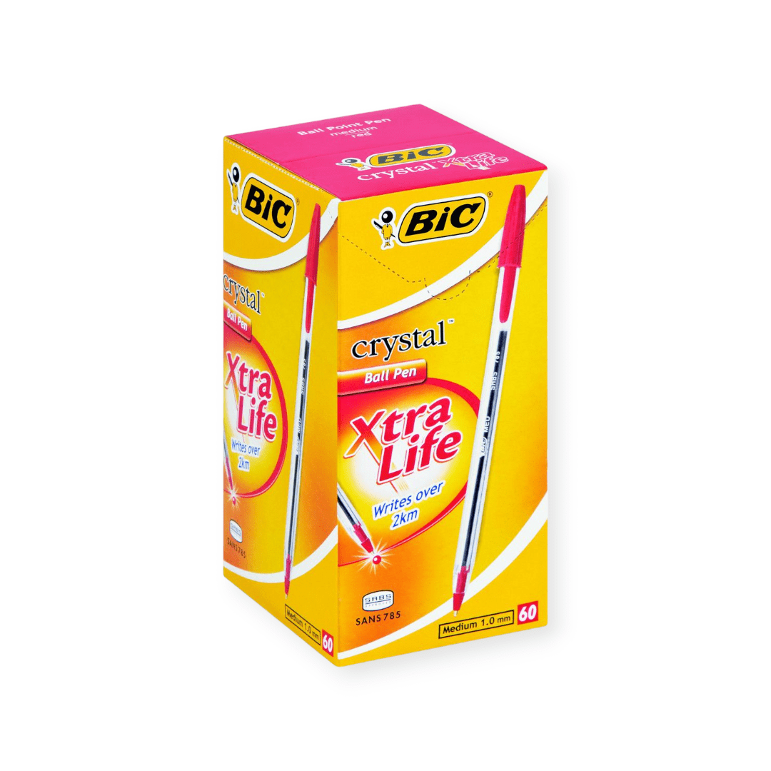 Bic School Stationery BIC Crystal Medium Xtra Life Ballpoint Pens Red Box of 60 (7335702790233)