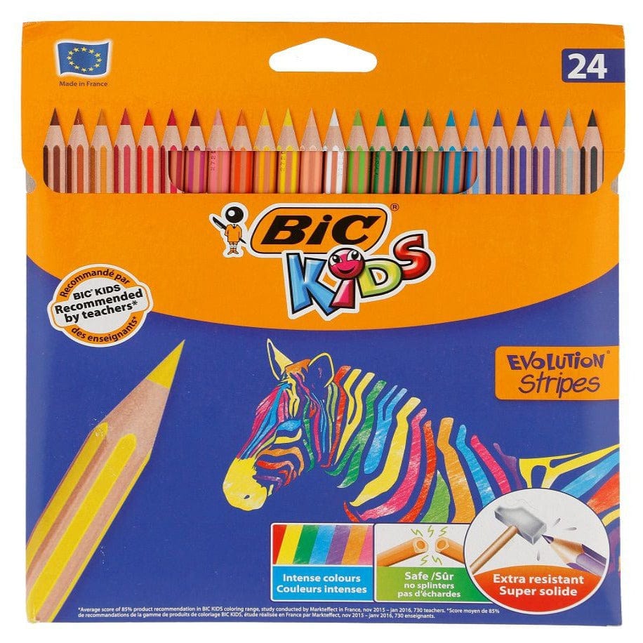 BIC Evolution Stripes - 24 Coloring Pencils for Kids, Students