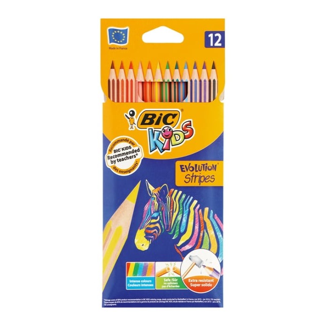 Bic School Stationery BIC Evolution Stripes Colouring Pencils Assorted 12-Pk
