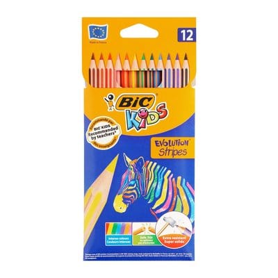 Bic School Stationery BIC Evolution Stripes Colouring Pencils Assorted 12-Pk