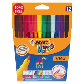 Bic School Stationery Bic Kids Visa Felt Pens 10 + 2 Pack (7208583757913)