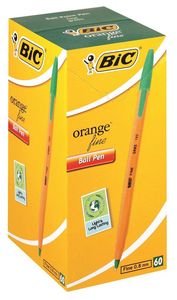 Bic School Stationery BIC Orange Fine Ball Point Pen Green Box of 60 (7409323081817)