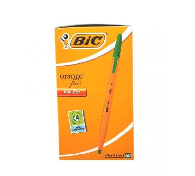Bic School Stationery BIC Orange Fine Ball Point Pen Green Box of 60 (7409323081817)