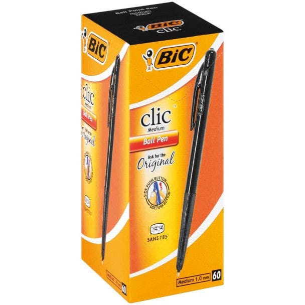 Bic Tech & Office BIC Clic Medium Ballpoint Pens Black Box Of 60 (7335701413977)