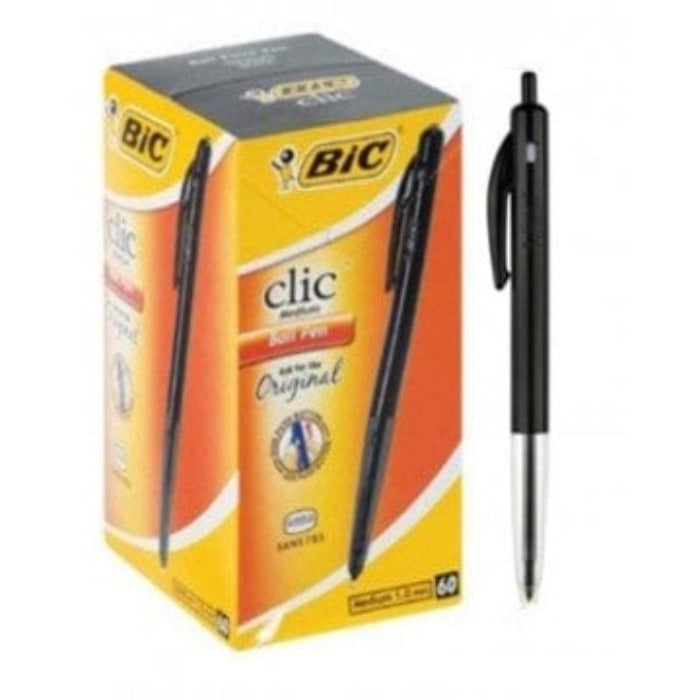 Bic Tech & Office BIC Clic Medium Ballpoint Pens Black Box Of 60 (7335701413977)