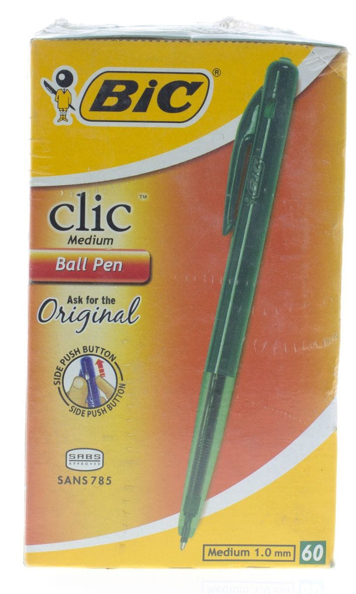 Bic Tech & Office BIC Clic Medium Ballpoint Pens Green Box of 60 (7409324064857)