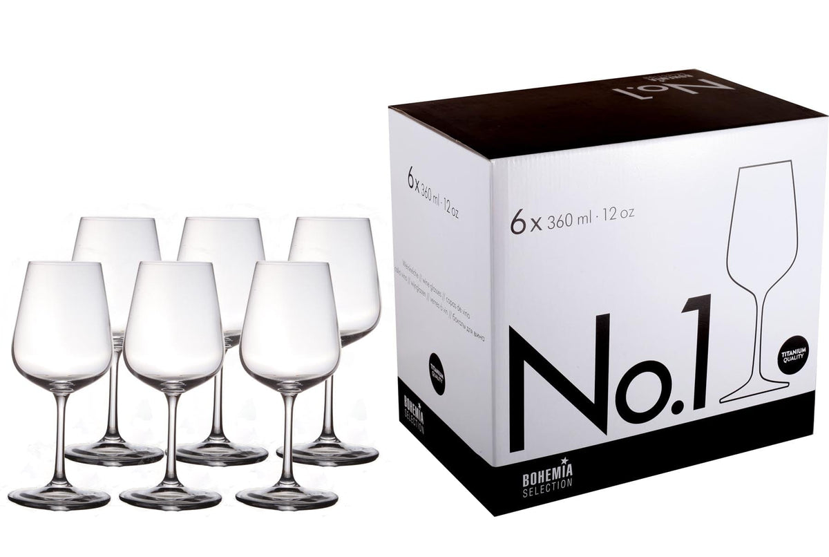 BOHEMIA GLASS Bohemia Crystal No.1 360ml Wine Glasses Set Of 6 (4730217234521)
