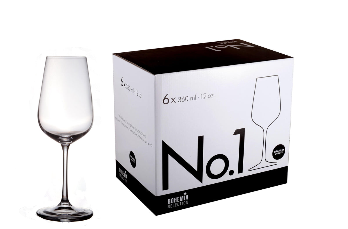 BOHEMIA GLASS Bohemia Crystal No.1 360ml Wine Glasses Set Of 6 (4730217234521)