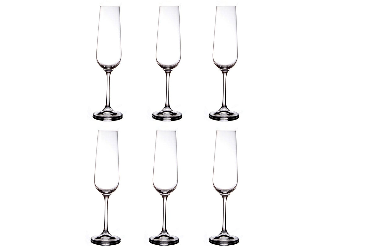 BOHEMIA GLASS Bohemia No.1 Crystal 220ml Champagne Glasses Set of 6 (4783413952601)