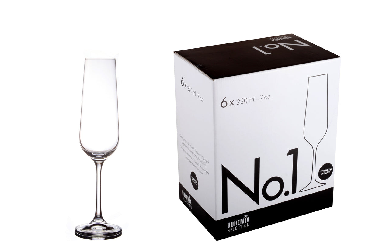 BOHEMIA GLASS Bohemia No.1 Crystal 220ml Champagne Glasses Set of 6 (4783413952601)