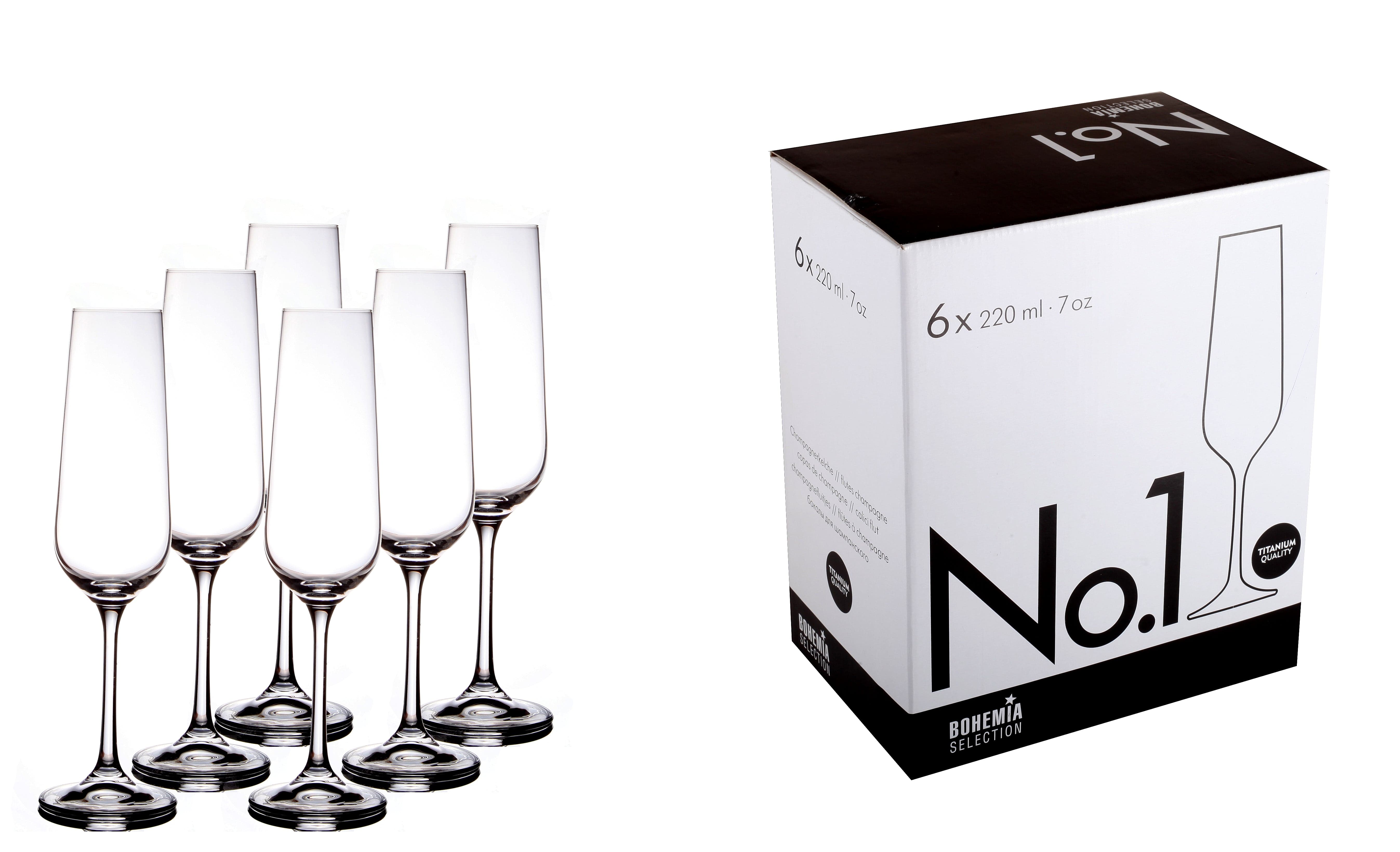 BOHEMIA GLASS Bohemia No.1 Crystal 220ml Champagne Glasses Set of 6 (4783413952601)