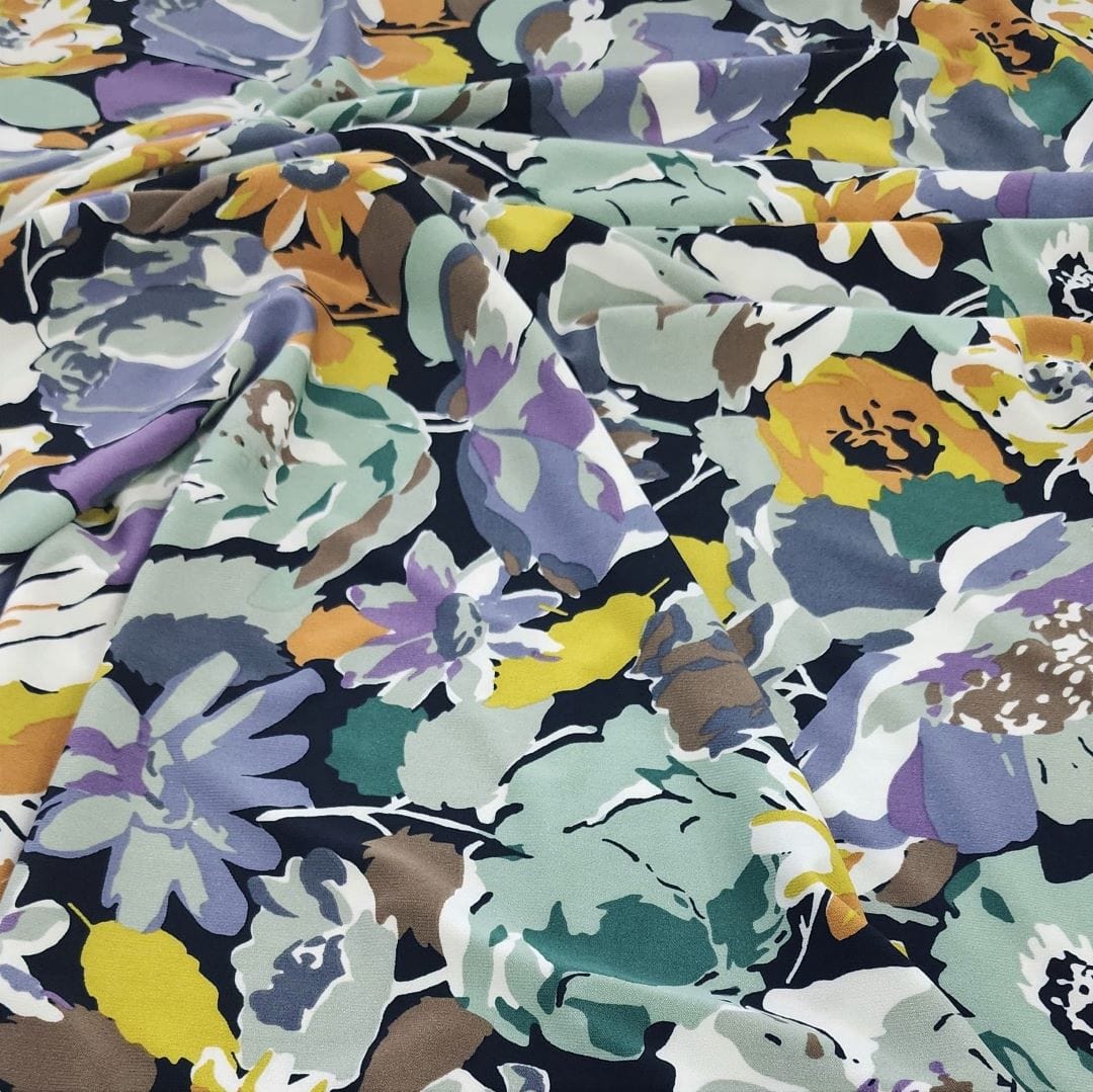 BON BON Dress Fabrics Printed Bon Bon Fabric Olive Green/ Lilac 150cm (7313899225177)