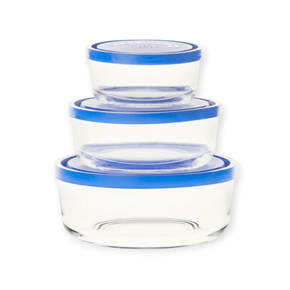 BORGONOVO CRYSTAL GLASS Borgonovo Igloo Bluelate Round Food Storage Containers, Set Of 3 (7532553633881)