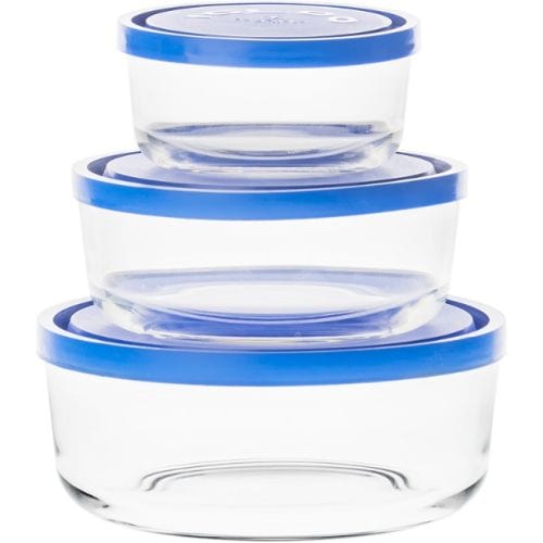 BORGONOVO CRYSTAL GLASS Borgonovo Igloo Bluelate Round Food Storage Containers, Set Of 3 (7532553633881)