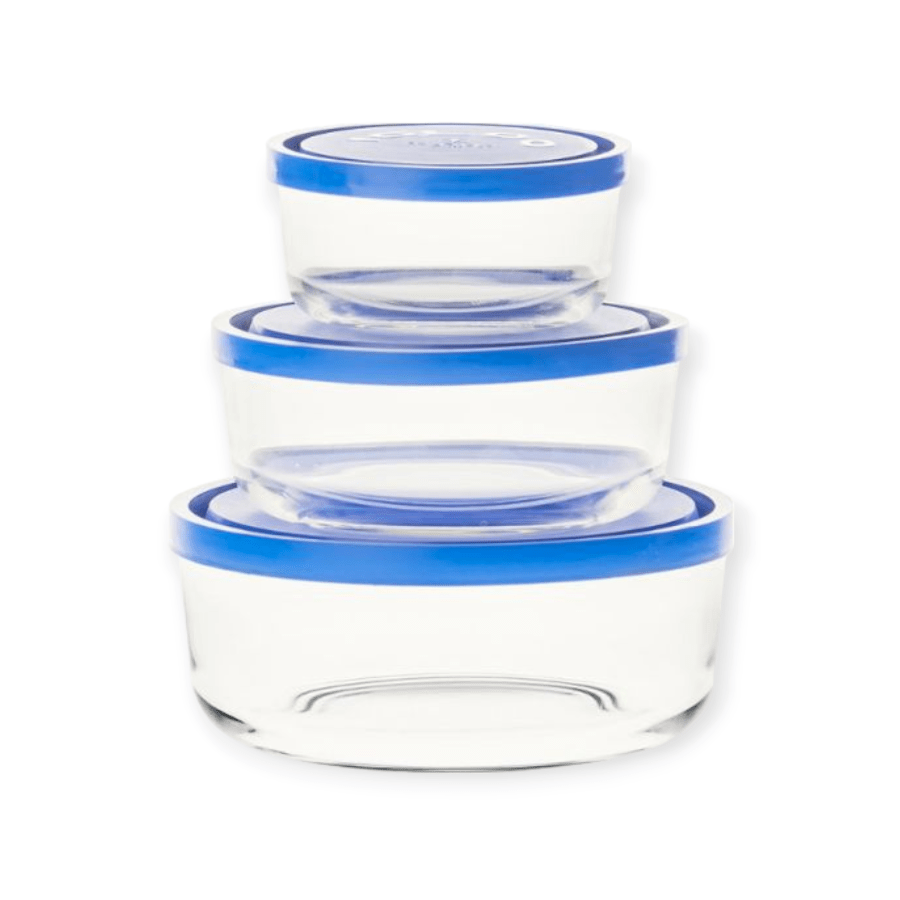 BORGONOVO CRYSTAL GLASS Borgonovo Igloo Bluelate Round Food Storage Containers, Set Of 3 (7532553633881)