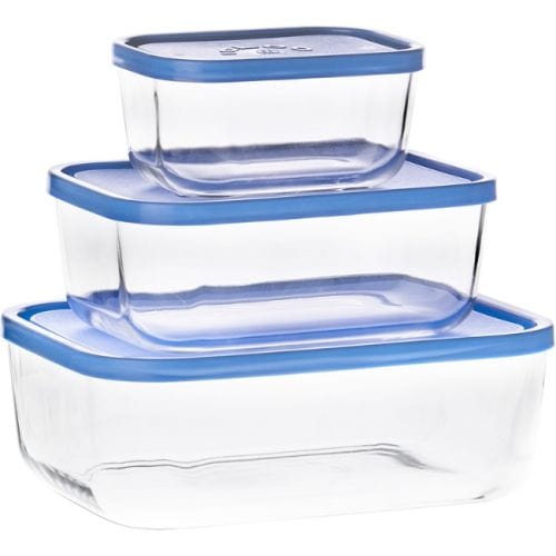 BORGONOVO CRYSTAL GLASS Borgonovo Igloo Rectangular Food Storage Containers, Set Of 3 (7532551077977)