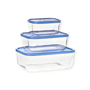 BORGONOVO CRYSTAL GLASS Borgonovo Igloo Rectangular Food Storage Containers, Set Of 3 (7532551077977)