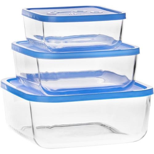 BORGONOVO CRYSTAL GLASS Borgonovo Igloo Square Food Storage Containers, Set Of 3 (7532515917913)
