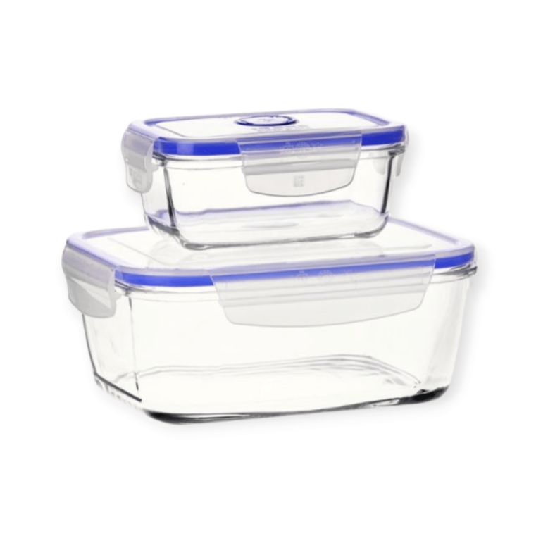 BORGONOVO CRYSTAL GLASS Borgonovo Superblock Rectangular Food Storage Containers, Set Of 2 (7532555829337)