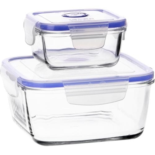 BORGONOVO CRYSTAL GLASS Borgonovo Superblock Square Food Storage Containers, Set Of 2 (7532558516313)
