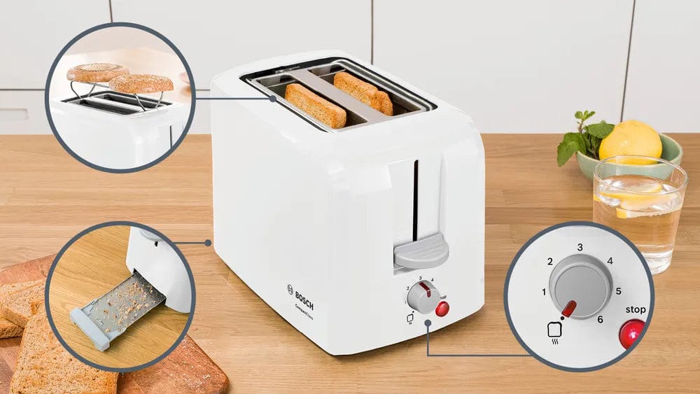 Bosch TOASTER Bosch 2 Slice Toaster Compact Class White TAT3A011 (6542643986521)