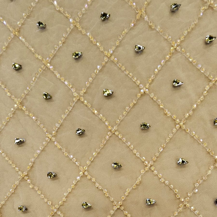 BRIDAL FABRIC Dress Fabric Apricot Rose Diamond Bridal Stone Fabric 16056 150cm