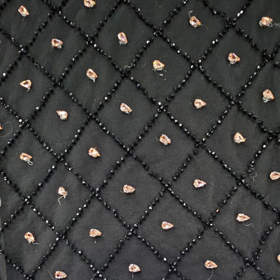 BRIDAL FABRIC Dress Fabric Black and Rose Gold Bridal Stone Fabric 16056 150cm