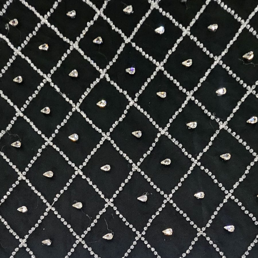 BRIDAL FABRIC Dress Fabric Black and Silver Bridal Stone Fabric 16056 150cm