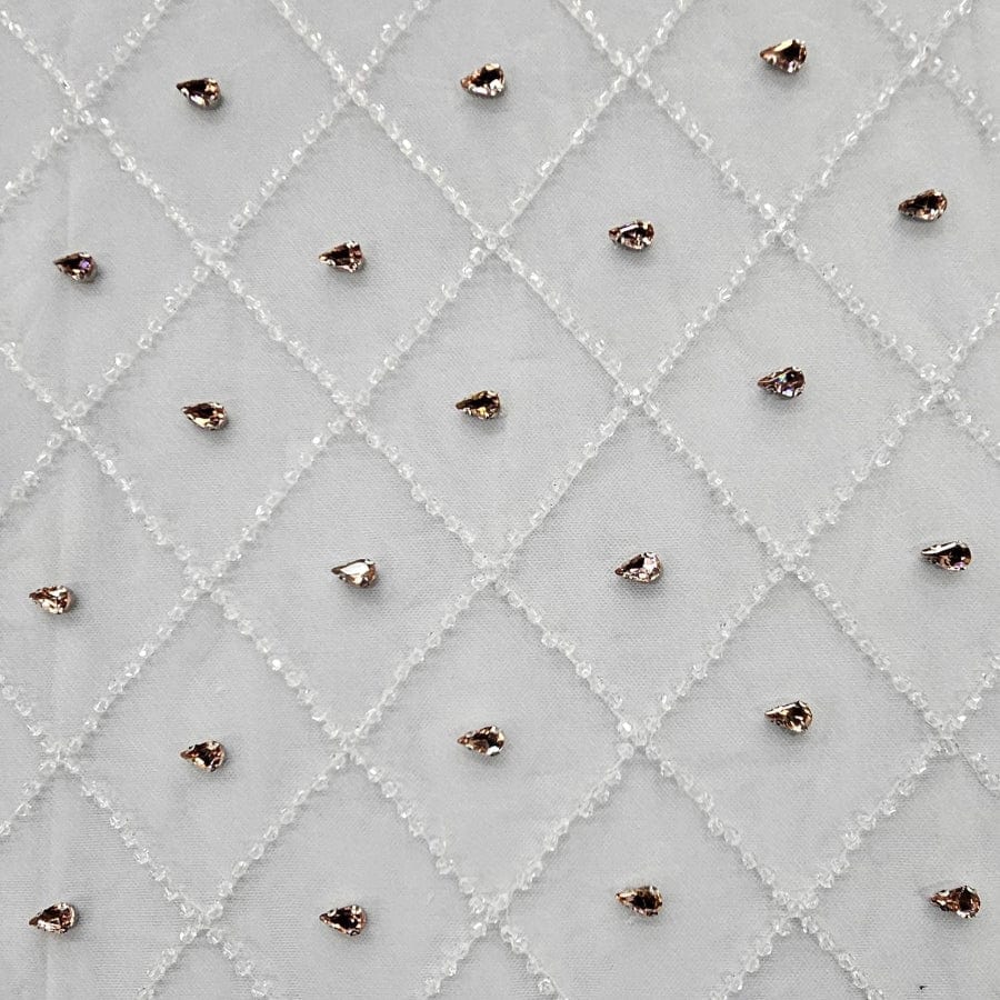 BRIDAL FABRIC Dress Fabric White and Rose Gold Bridal Stone Fabric 16056 150cm
