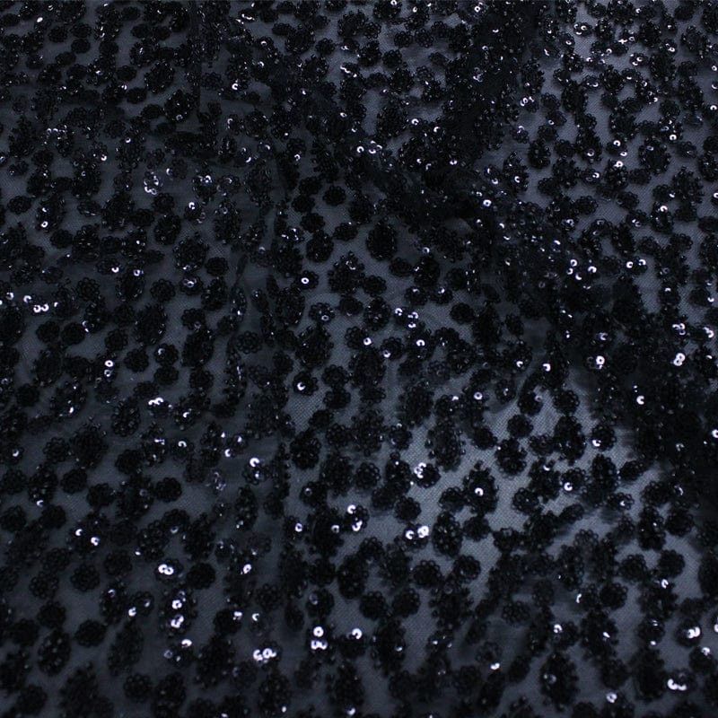 BRIDAL FABRIC Dress Fabrics Black Beaded Bridal Lace Fabric 130 cm