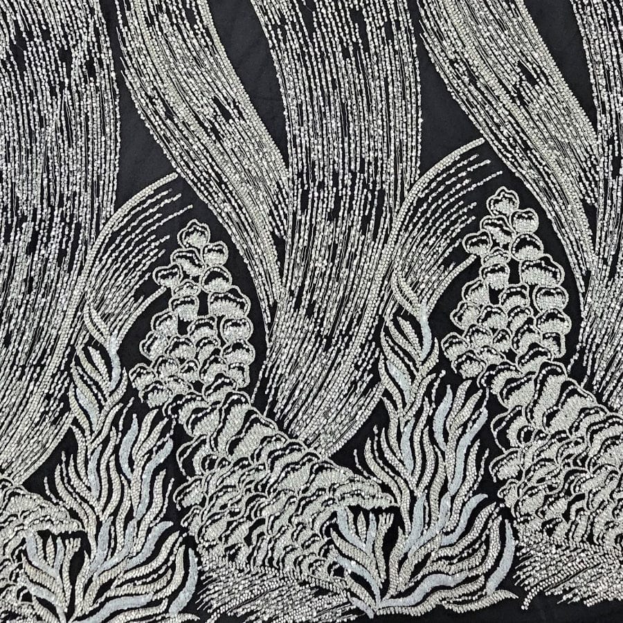 BRIDAL FABRIC Dress Fabrics Black net & Silver Bridal Fabric 16063 150cm (7912500887641)