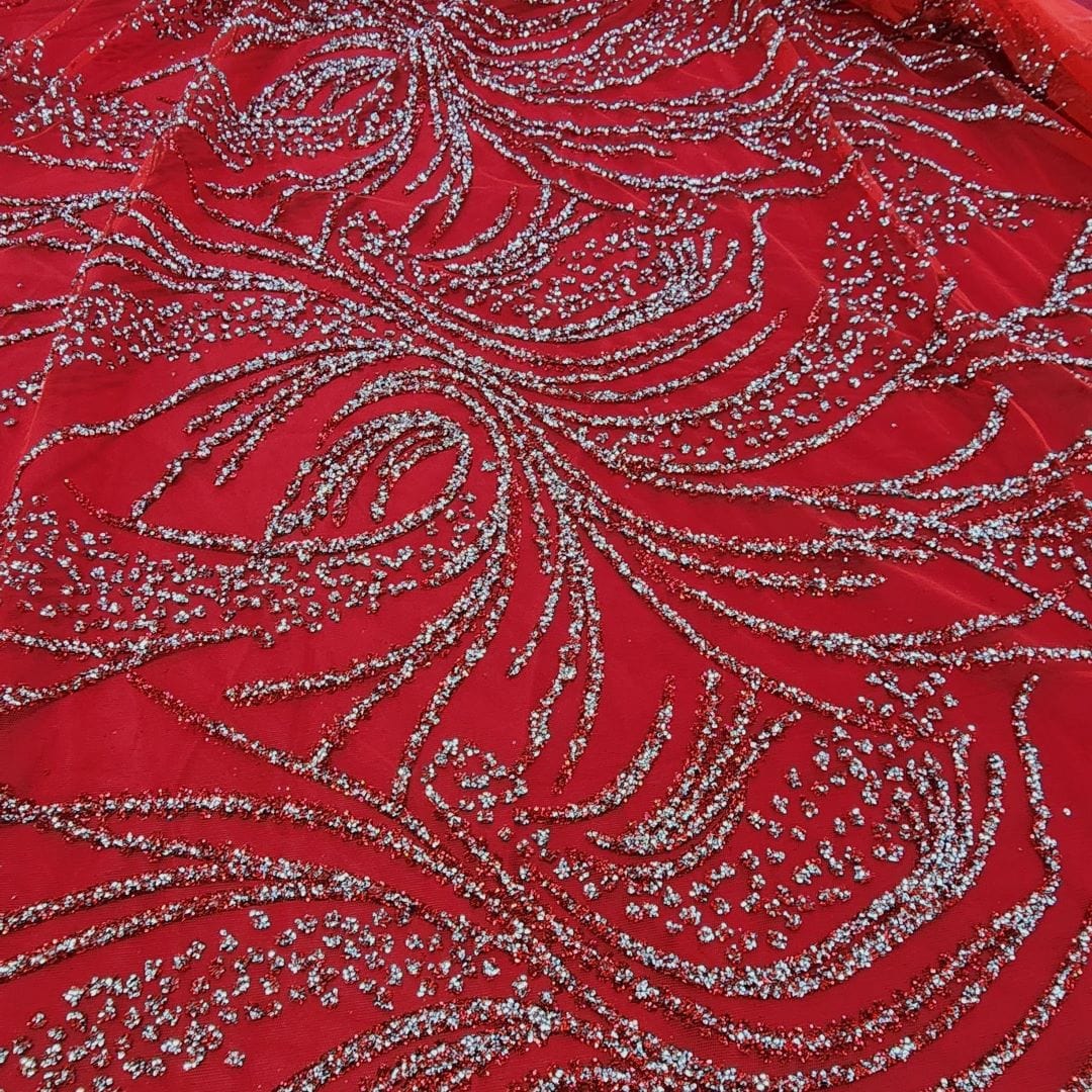 BRIDAL FABRIC Dress Fabrics Caviar Tulle D#3 Fabric Red 130cm (7416577622105)