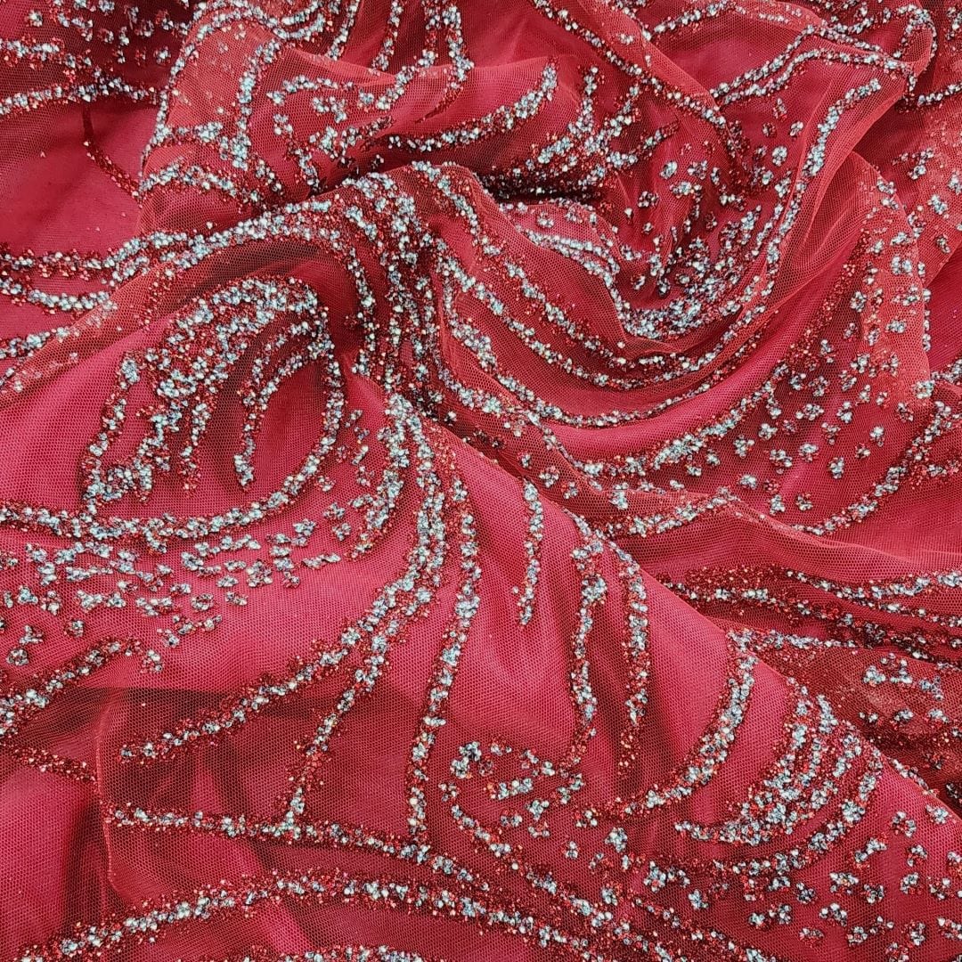 BRIDAL FABRIC Dress Fabrics Caviar Tulle D#3 Fabric Red 130cm (7416577622105)