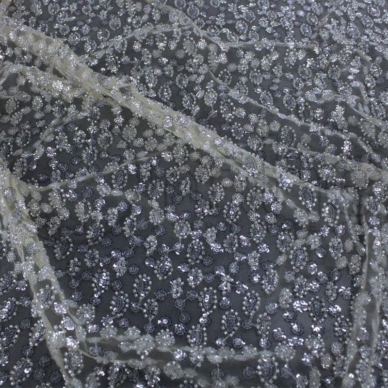 BRIDAL FABRIC Dress Fabrics Champagne Beaded Bridal Lace Fabric 130 cm